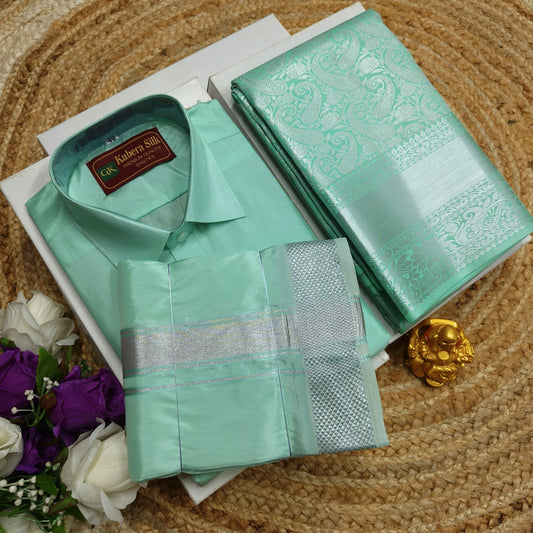 Engagement Couple Set – Saree & Shirt Combo - CoupleWeaves