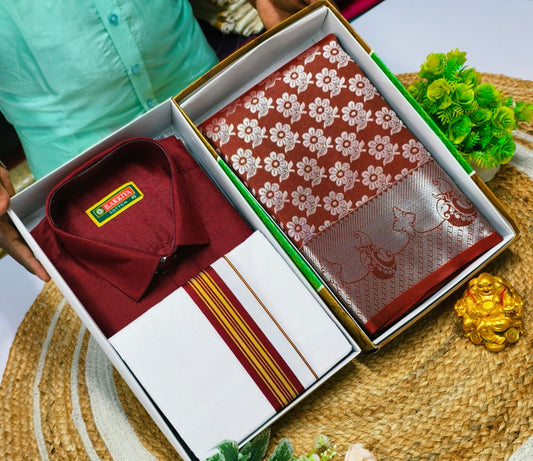 Ethnic Mix and Match Couple Set – Saree & Dhoti - CoupleWeaves