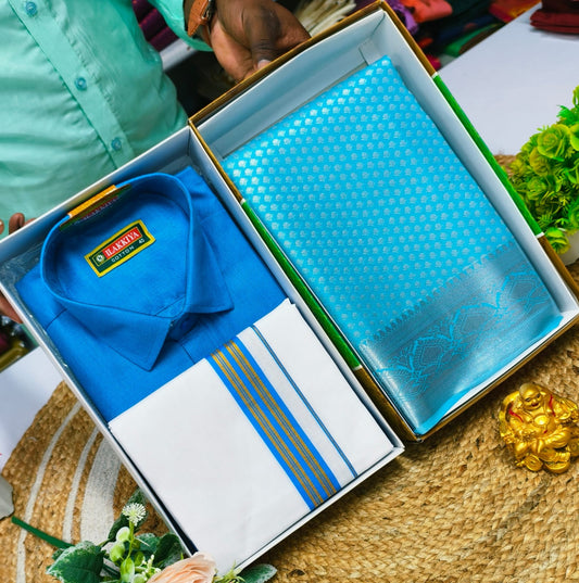 Everyday Traditional Combo – Saree & Dhoti Shirt - CoupleWeaves