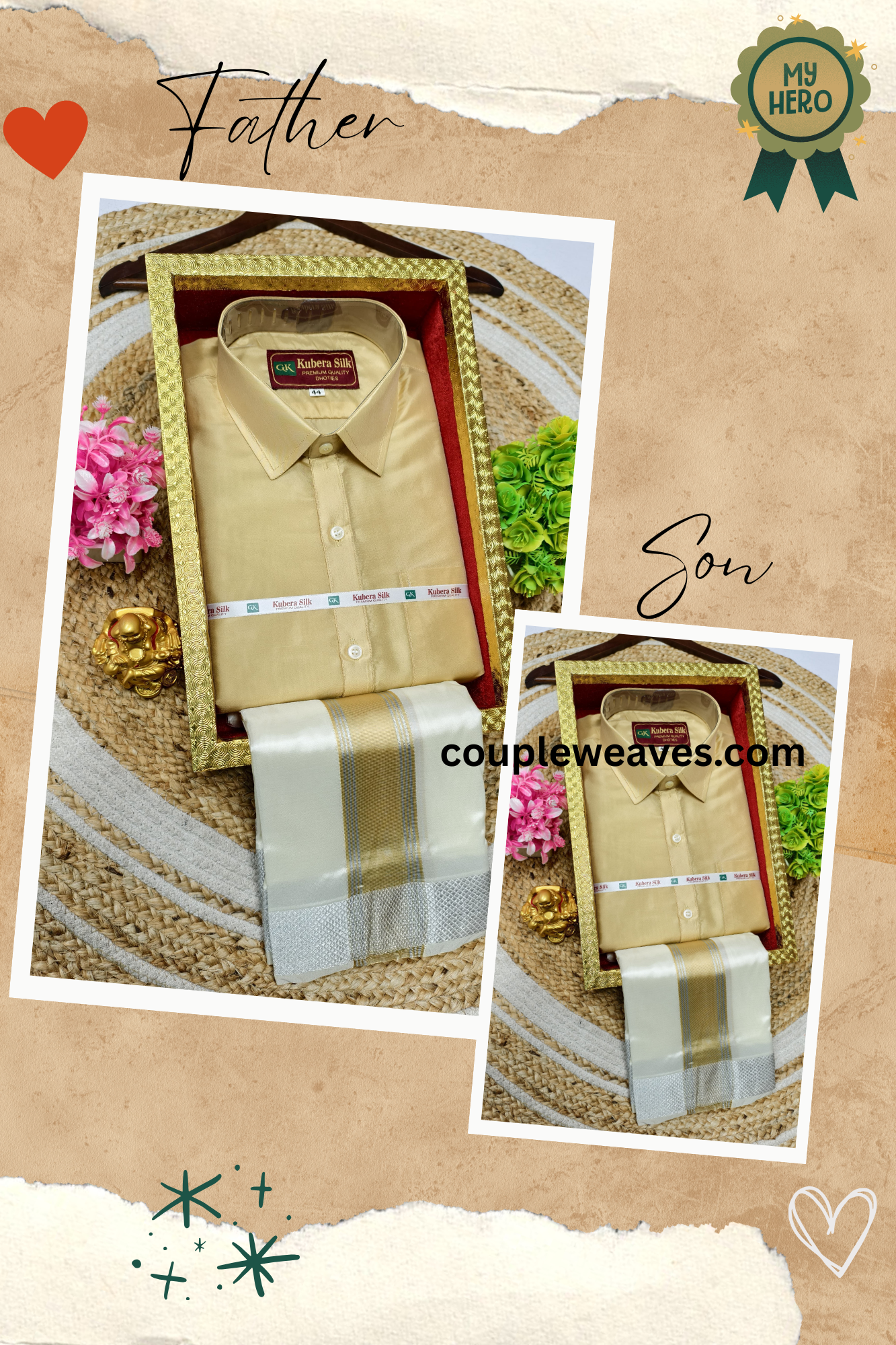 Father & Son Ethnic Weaves Dhoti Shirt Matching Duo