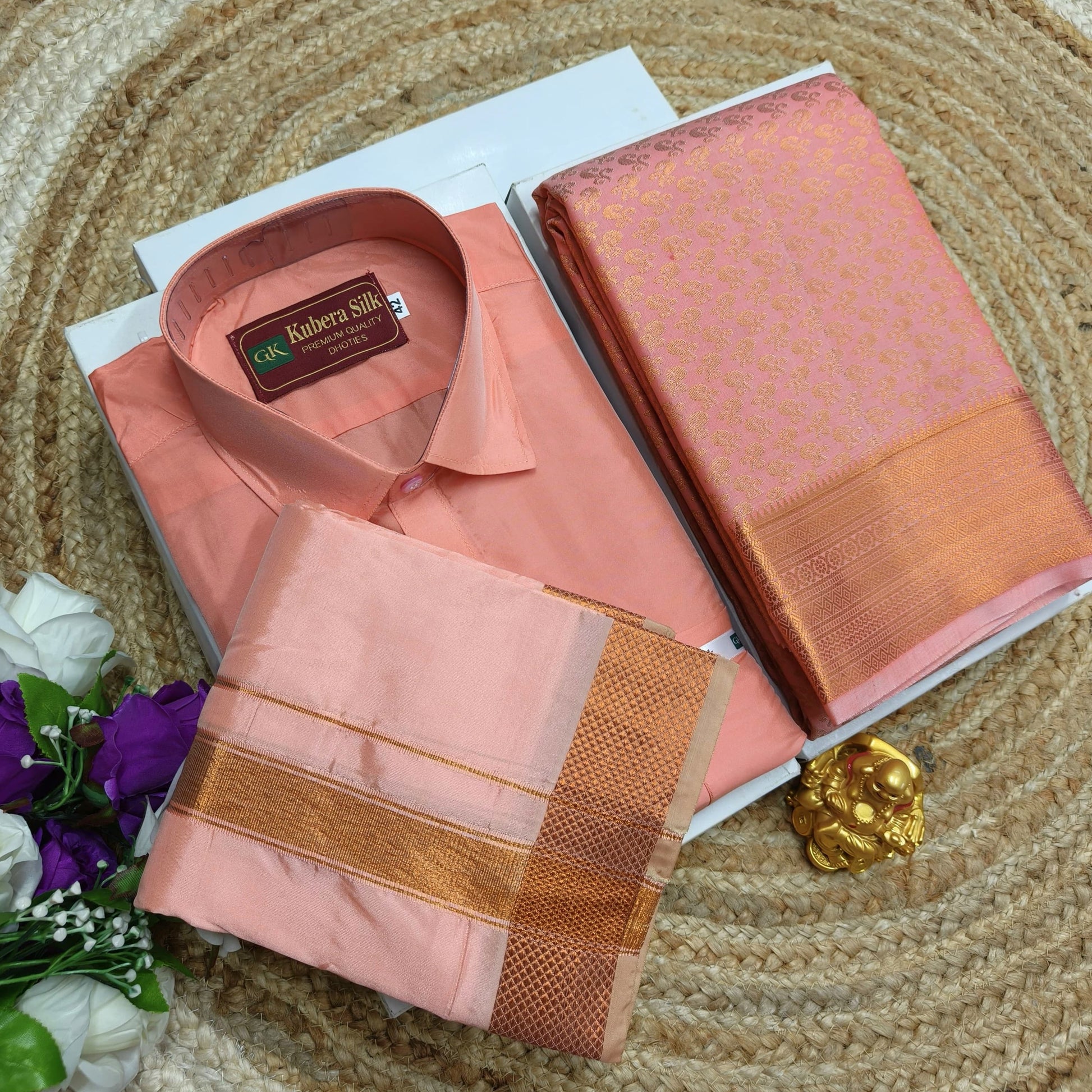 Festive Wear Couple Combo – Silk Blend Saree - CoupleWeaves