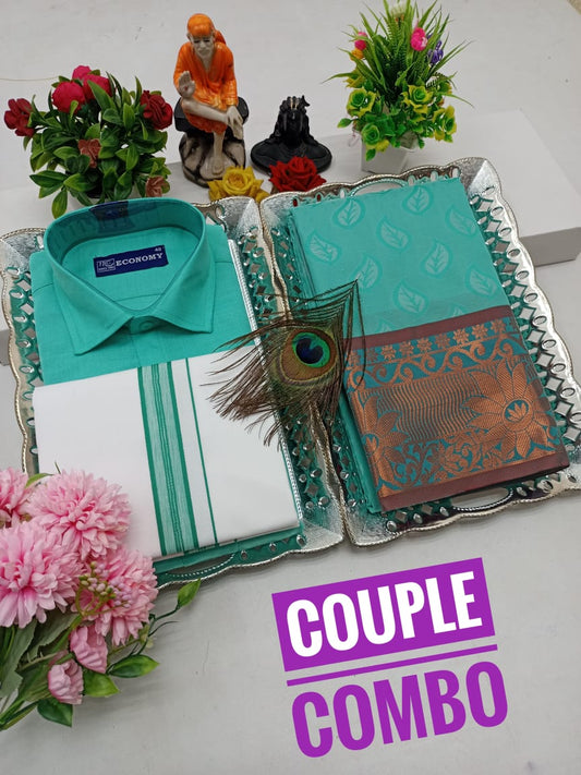 Fusion Ethnic Combo – Saree & Blended Cotton Ensemble - CoupleWeaves