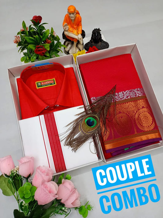 Light Ethnic Combo – Cotton Blend & Embossed Saree - CoupleWeaves