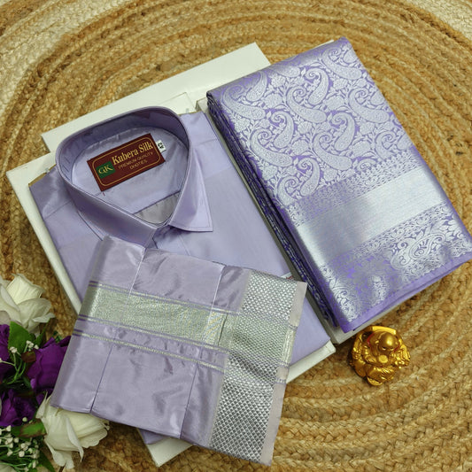 Matching Bridal Saree & Vesti Shirt Set - CoupleWeaves