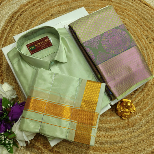 Matching Saree and Dhoti Shirt Combo - CoupleWeaves