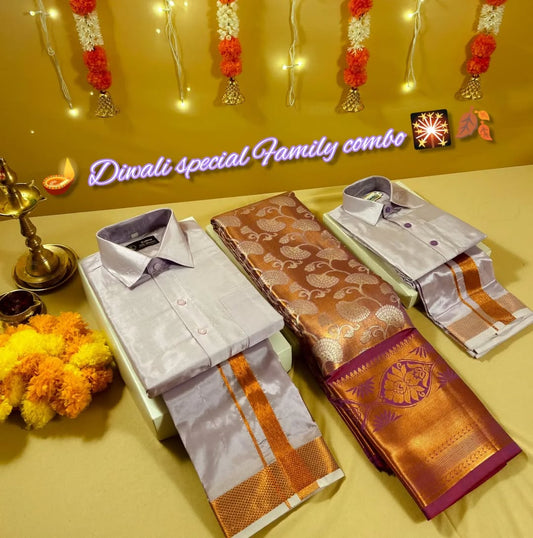 Semi Tissue Silk Saree with Matching Father & Son Dhoti Shirt Set