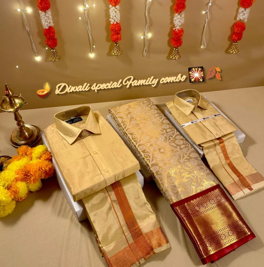 Semi Tissue Silk Saree with Matching Father & Son Dhoti Shirt Set