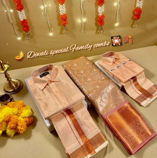 Semi Tissue Silk Saree with Matching Father & Son Dhoti Shirt Set