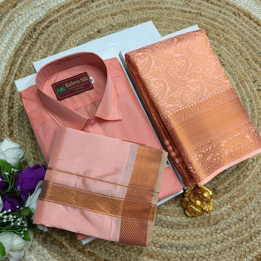 Rich Saree with Dhoti Shirt for Couples - CoupleWeaves