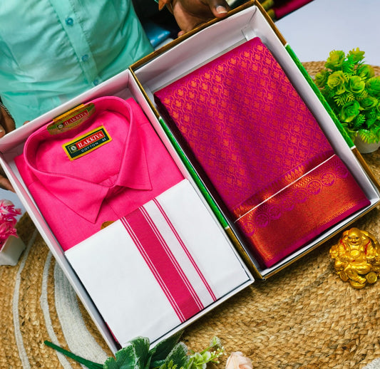Saree & Cotton Blend Shirt Combo for Couples - CoupleWeaves
