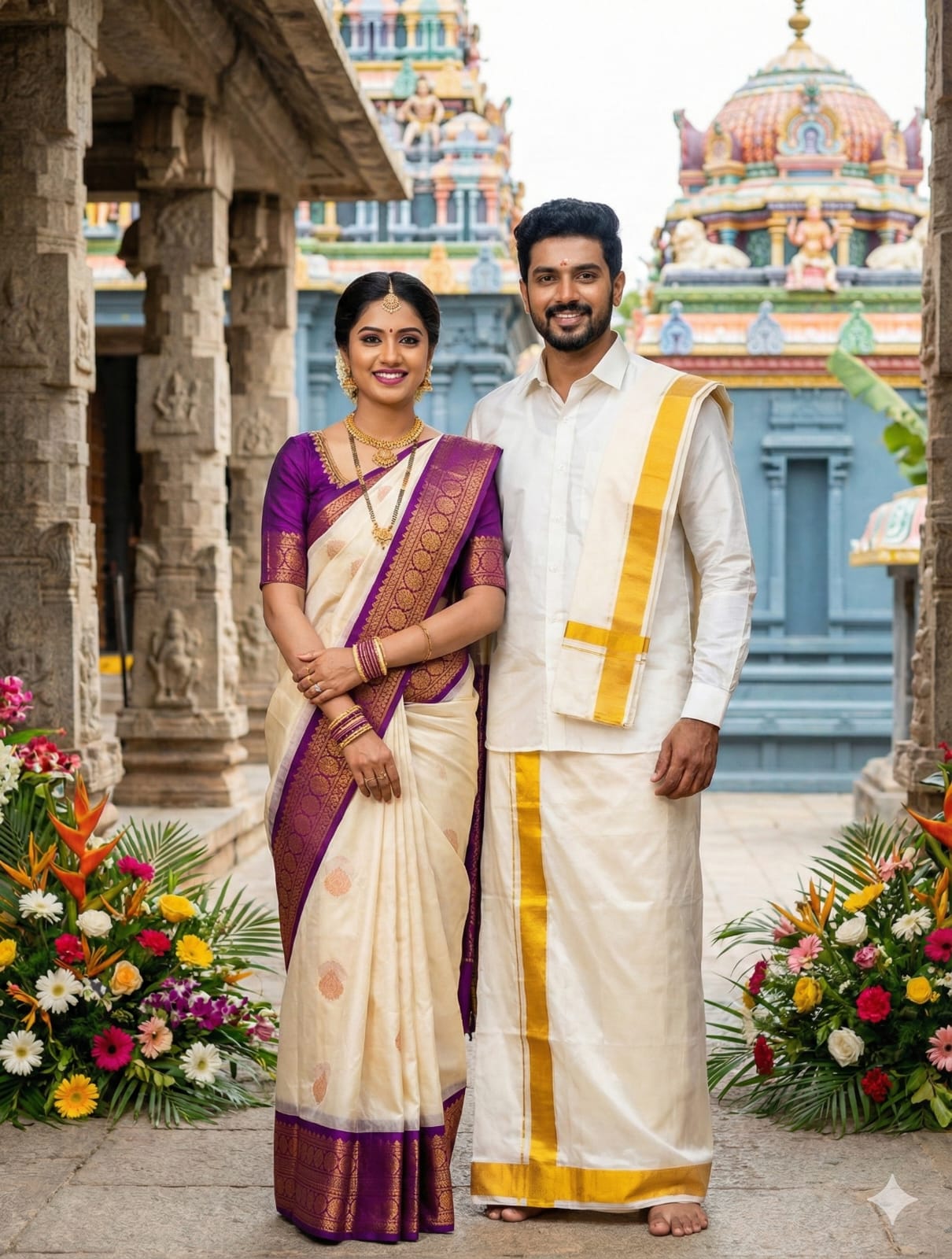 Saree & Dhoti Shirt Couple Combo