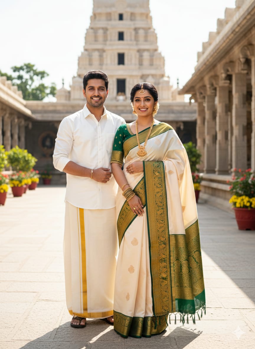 Saree & Dhoti Shirt Couple Combo