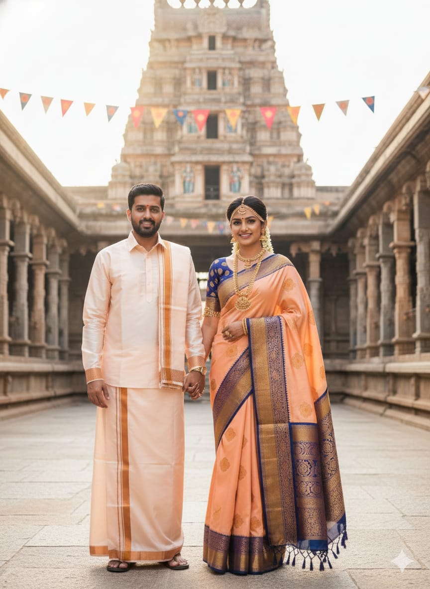 Saree & Dhoti Shirt Couple Combo