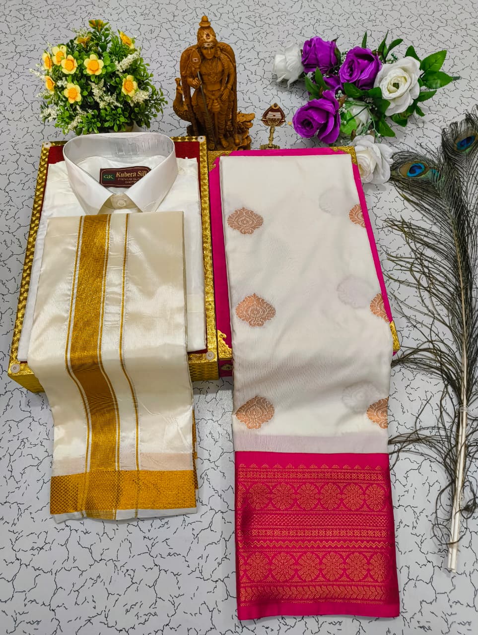 Saree & Dhoti Shirt Couple Combo