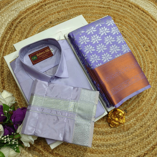 Saree & Shirt Dhoti Mix Match Couple Combo - CoupleWeaves