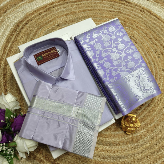 Saree & Zari Dhoti Shirt – Couple Set - CoupleWeaves