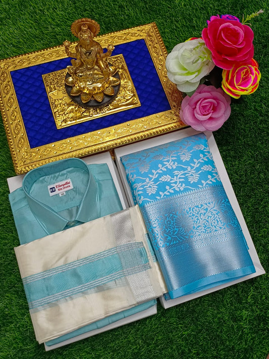 Blissful Ceremonial Charm Semi Silk Couple Combo