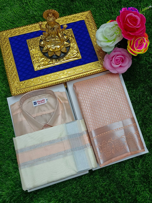 Semi Silk Saree with 8 Mulam Dhoti & Shirt Set