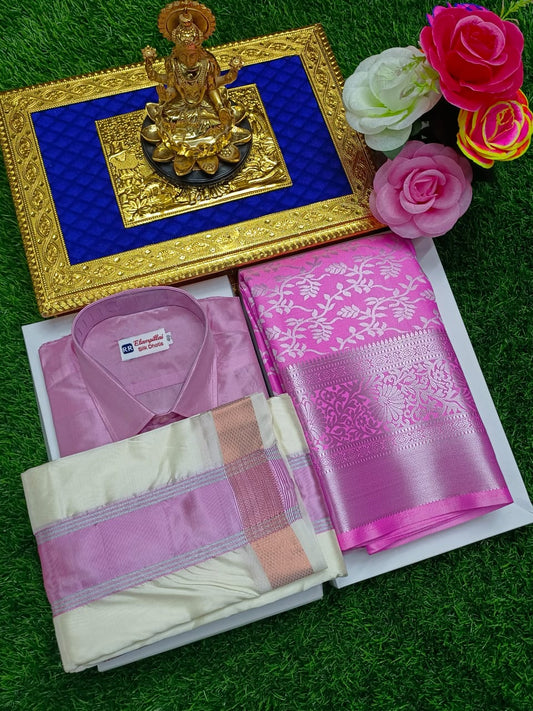 Semi Silk Saree Combo with Full Sleeve Shirt & 8 Mulam Dhoti