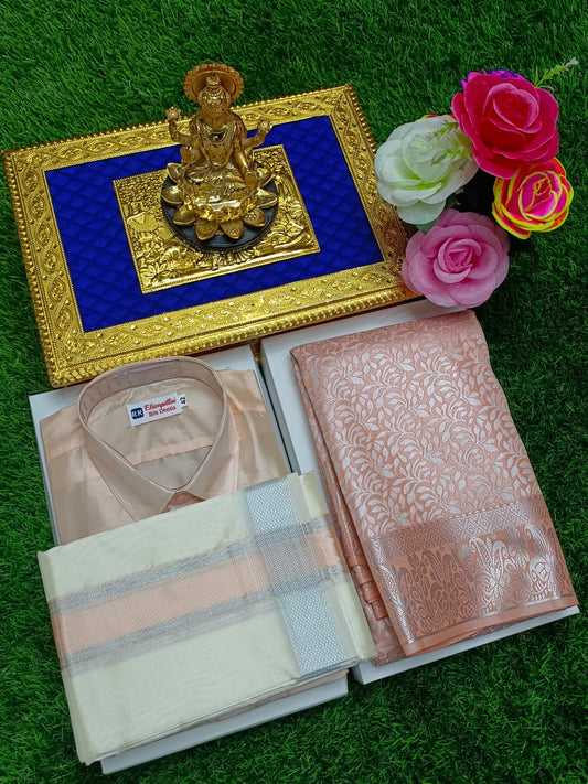 Zari Brocade Saree with Matching Semi Silk Dhoti Shirt