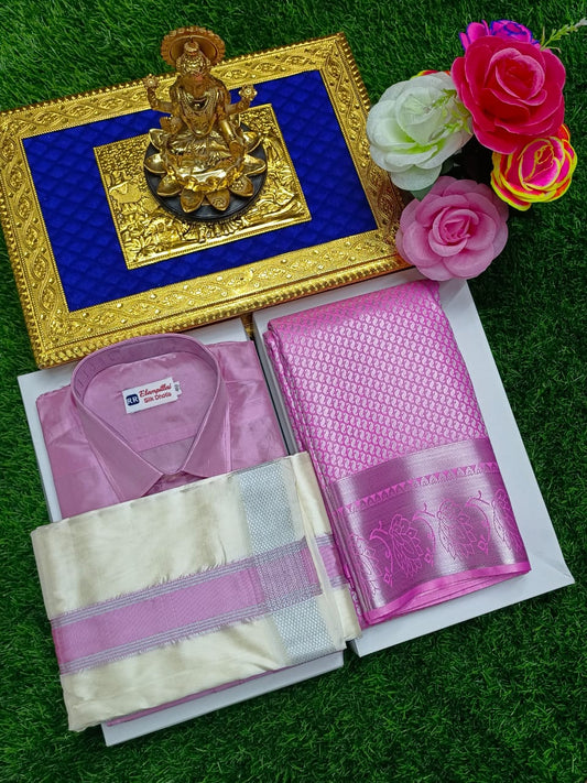 Bridal Semi Silk Saree & Double Layer Dhoti Shirt Combo