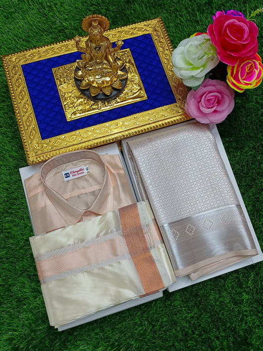 Semi Silk Wedding Saree with Matching Shirt and Vesti