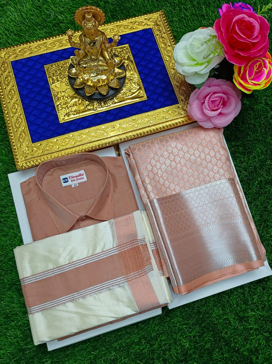 Ethnic Wear Set – Semi Silk Saree with Dhoti and Shirt