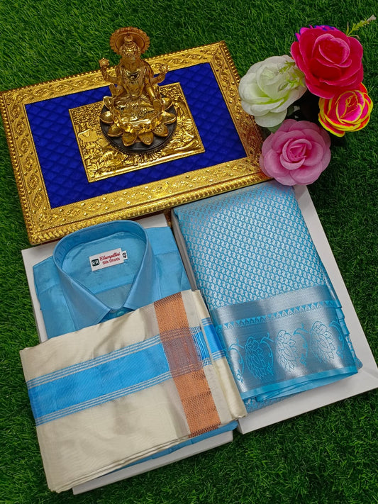 Traditional Semi Silk Saree & Double Layer Dhoti Shirt