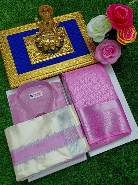 Semi Silk Saree and Full Sleeve Shirt with 8 Mulam Vesti