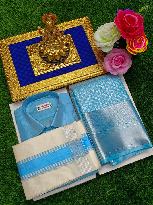 Pattu Saree with Semi Silk Full Sleeve Shirt and Dhoti