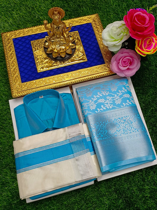 Couple Combo – Semi Silk Saree with 8 Mulam Dhoti
