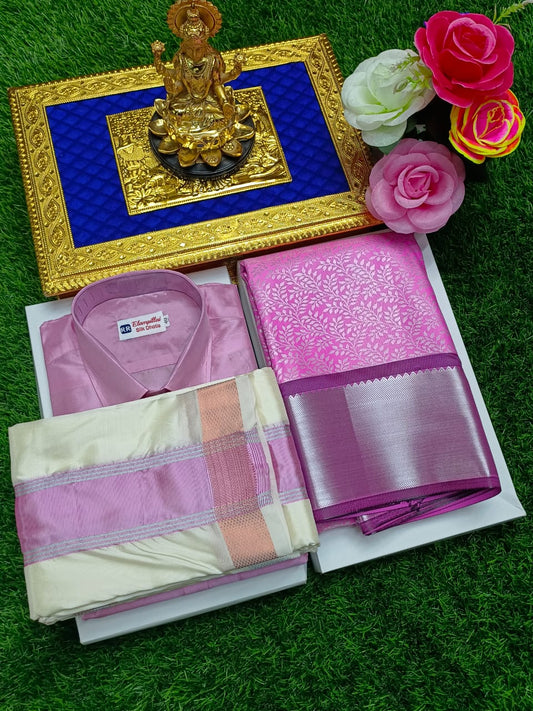 Full Sleeve Shirt with Zari Saree and Double Dhoti Set