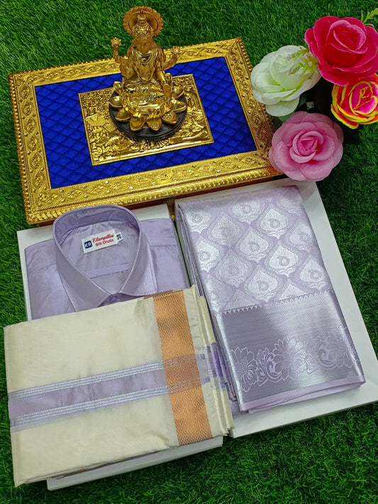 Premium Semi Silk Saree & Matching Dhoti Shirt Set