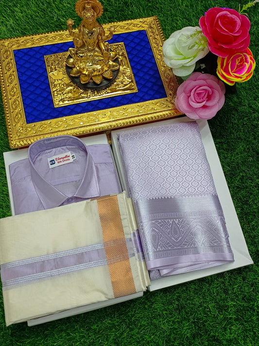 Rich Zari Saree with Semi Silk Shirt Dhoti Pair