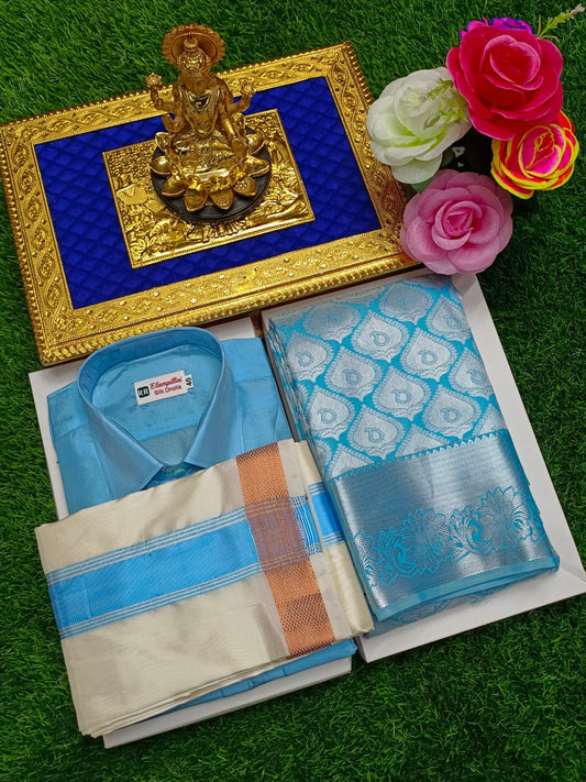 Full Sleeve Shirt and Saree with 8 Mulam Dhoti Combo