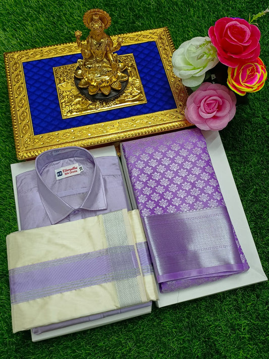 Semi Silk Saree Combo – Shirt & Traditional Dhoti