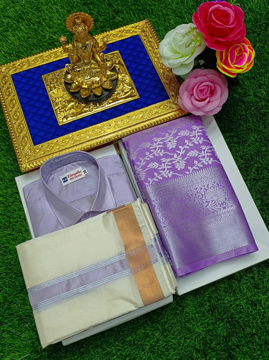Pattu Saree and Semi Silk Dhoti Shirt Wedding Set