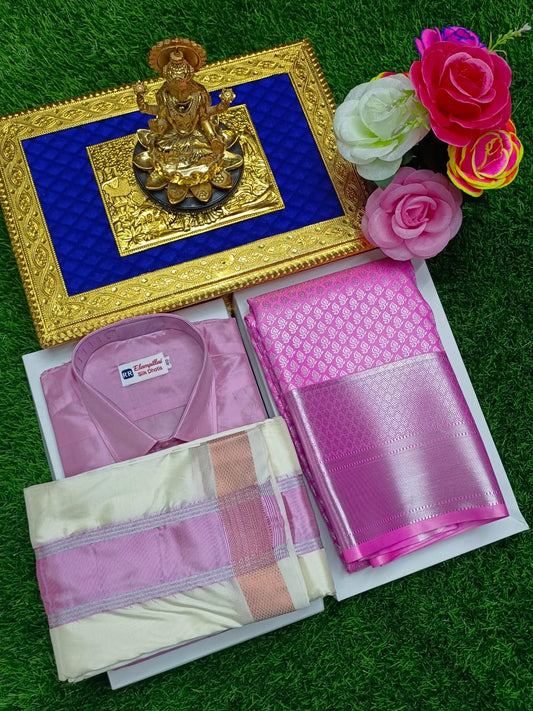 Elegant Couple Combo – Semi Silk Saree & Dhoti Shirt