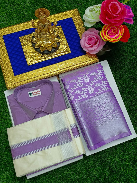 Semi Silk Saree with Traditional Shirt and Vesti Set