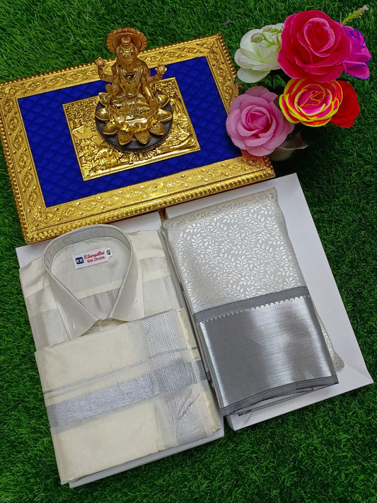 Ethnic Couplewear – Saree, Full Sleeve Shirt & Dhoti