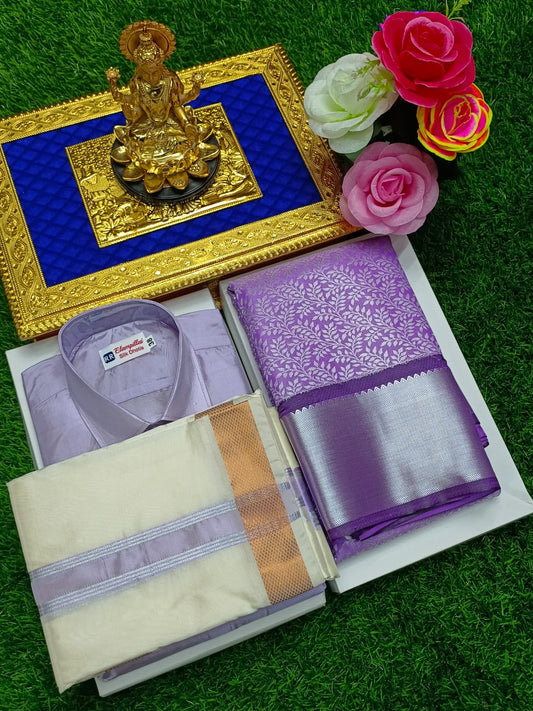 Saree and Dhoti Shirt Combo – Semi Silk Fabric Set