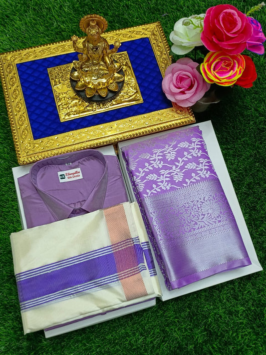 8 Mulam Vesti with Semi Silk Saree & Shirt – Combo Set