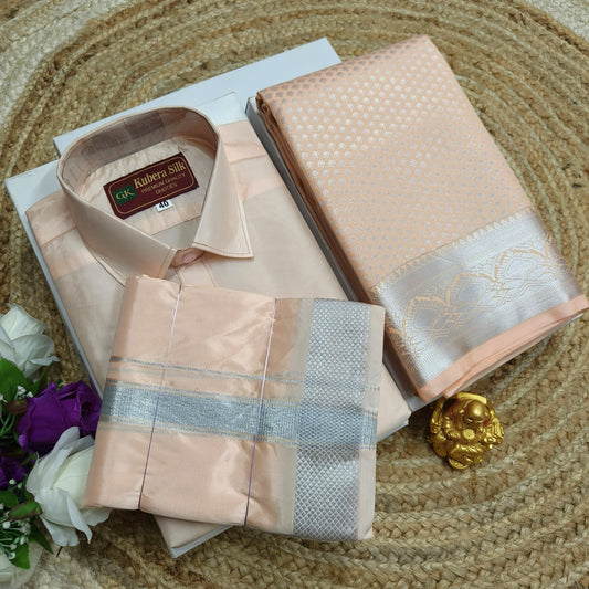 Semi Silk Saree with Men’s Full Sleeve Shirt - CoupleWeaves