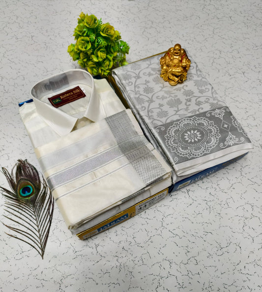 Premium Couple Combo – Pattu Saree & Shirt Dhoti