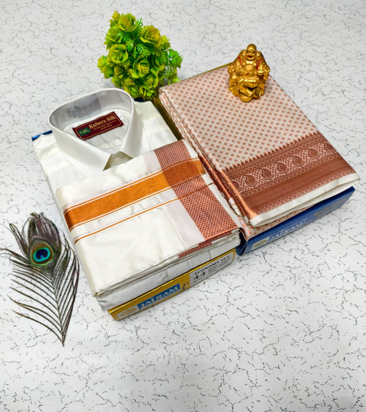Saree and Dhoti Shirt Set – Semi Silk Zari Combo