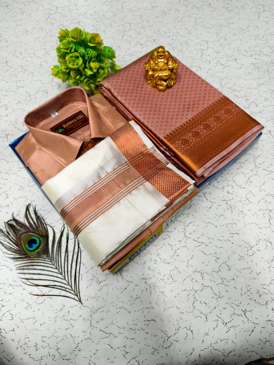 Full Sleeve Shirt with Zari Saree and Double Dhoti Set