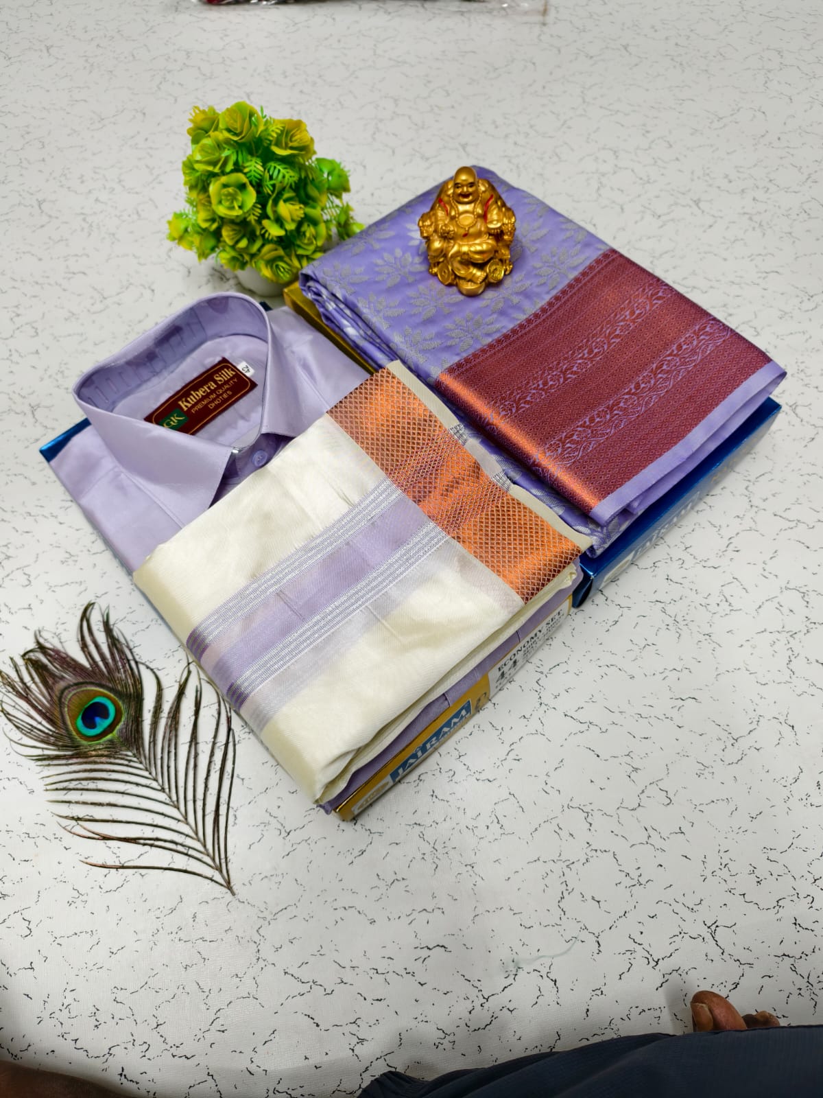 Semi Silk Wedding Saree with Matching Shirt and Vesti