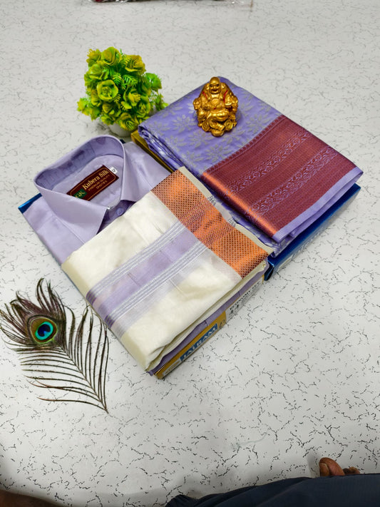 Semi Silk Wedding Saree with Matching Shirt and Vesti