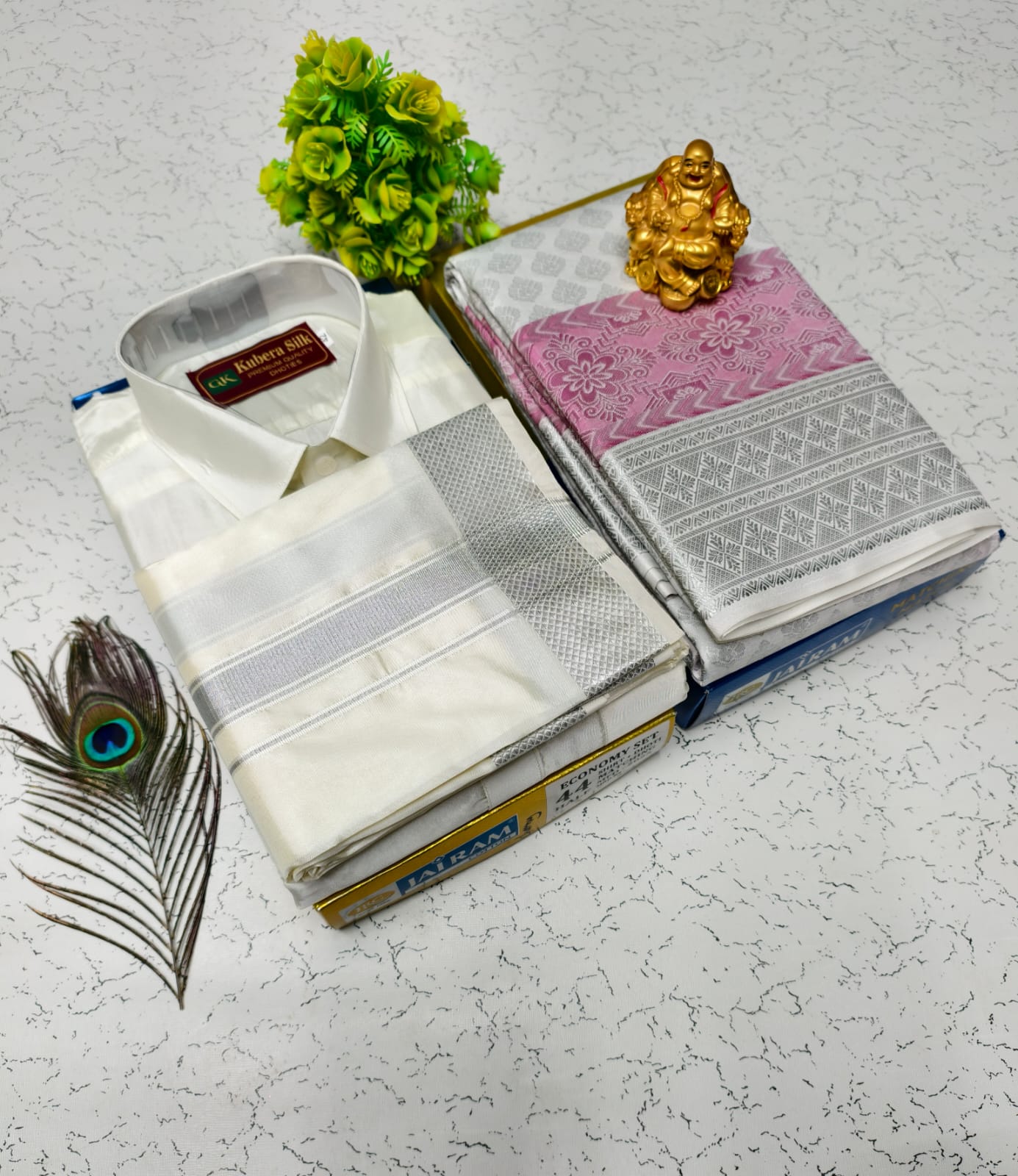 Bridal Semi Silk Saree & Double Layer Dhoti Shirt Combo