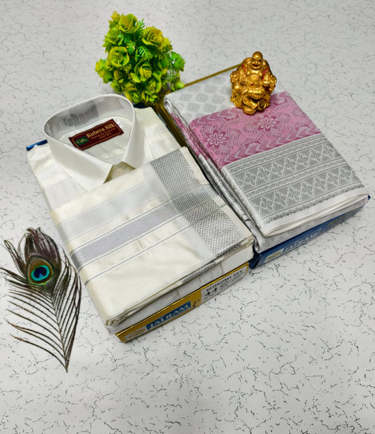 Bridal Semi Silk Saree & Double Layer Dhoti Shirt Combo